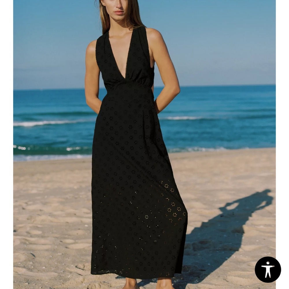 Zara open back embroidered maxi dress